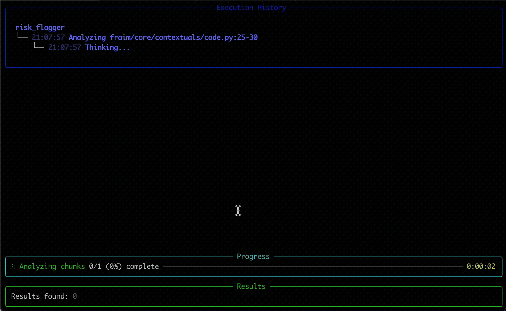 Fraim CLI demo showing security analysis workflow